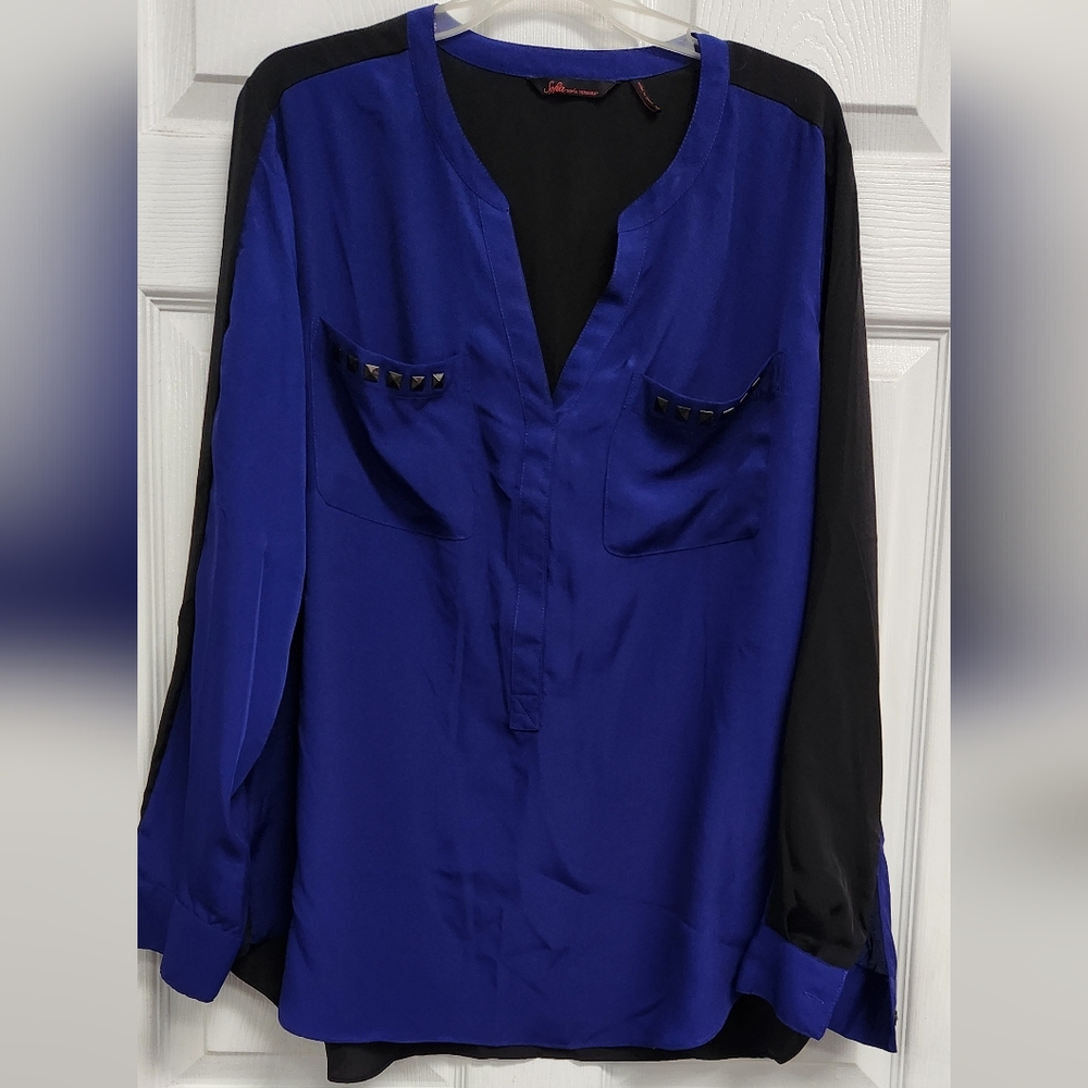 Black and Blue Button Down Blouse by Sofia Vergara